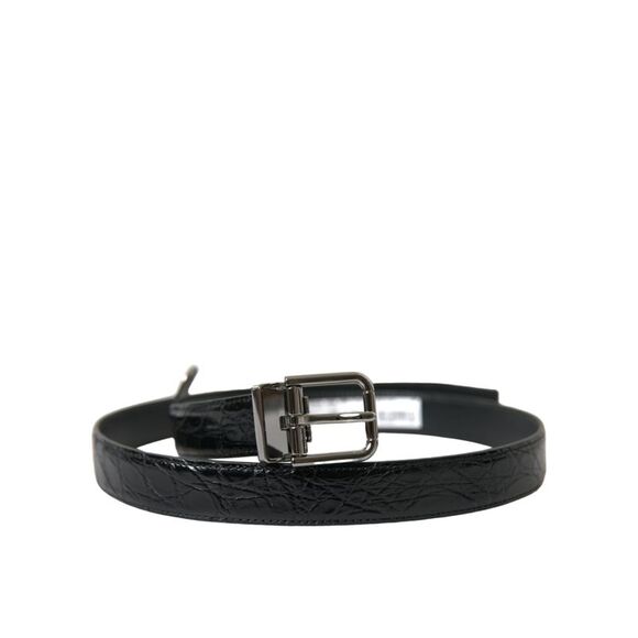 Dolce & Gabbana Black Leather Silver Metal Buckle Men's Belt